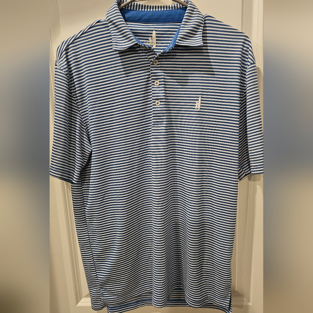 Blue and White Striped Polo Shirt